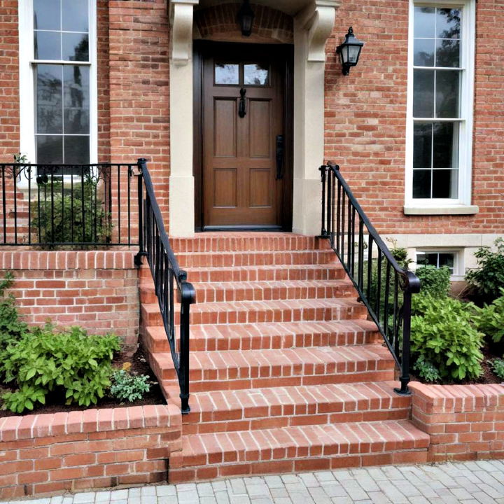 traditional brick steps with iron railings