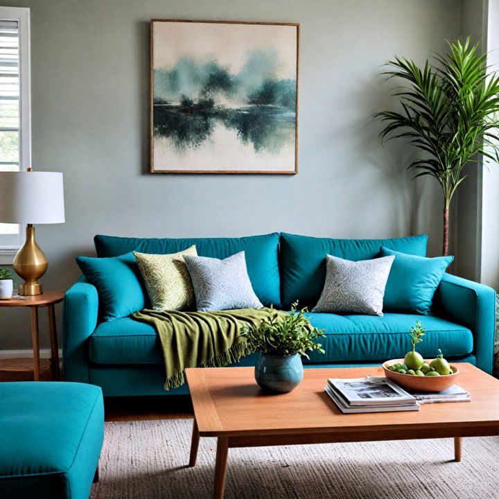 tranquil teal couch living room