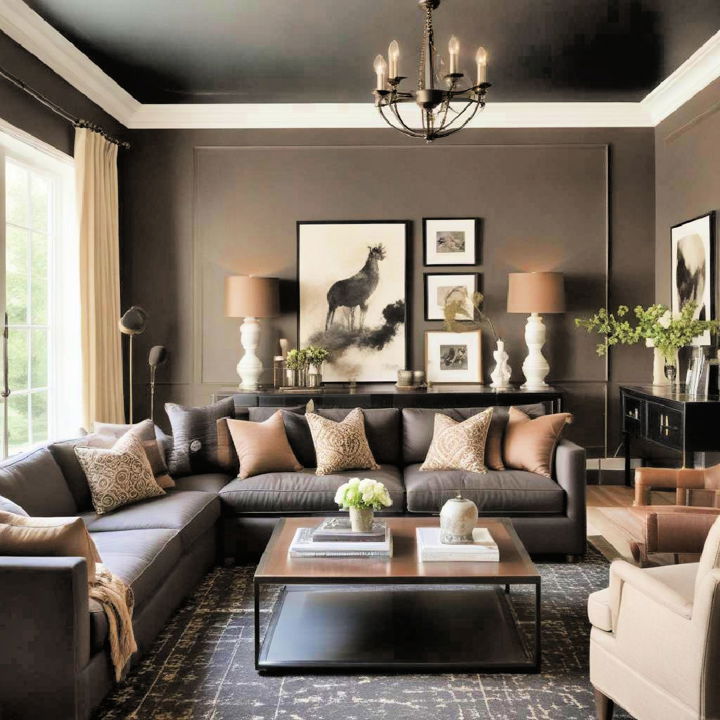 transitional black and brown living room style