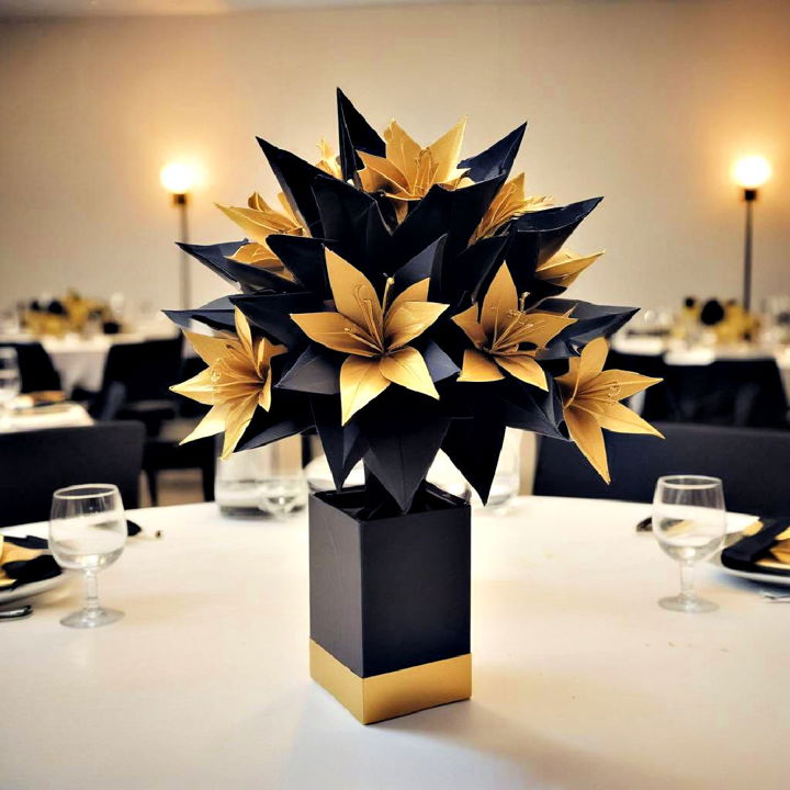 unique and artistic black and gold origami centerpiece