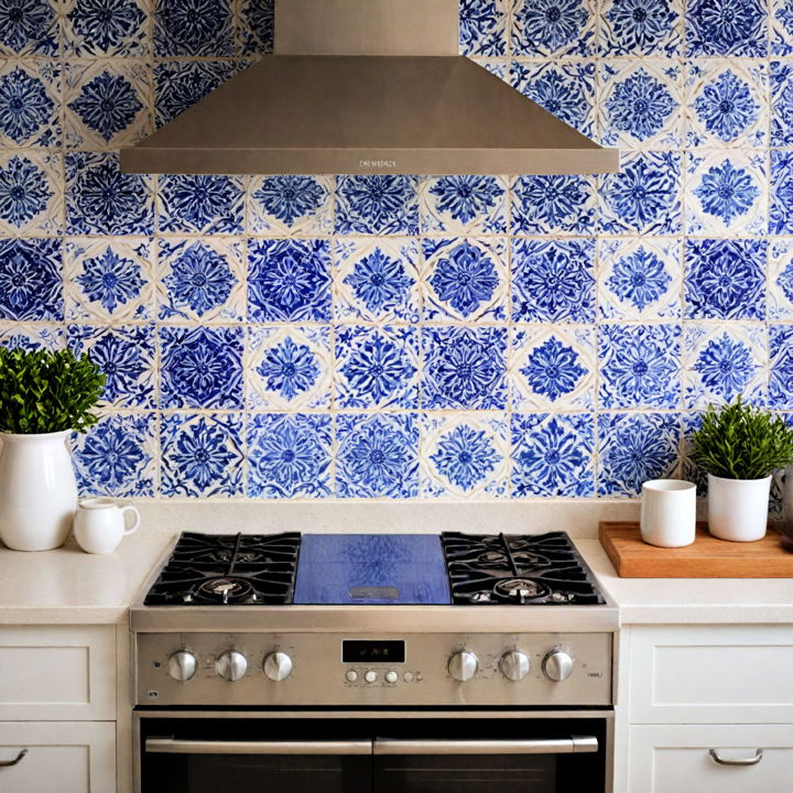 unique delft tiles blue and white backsplash