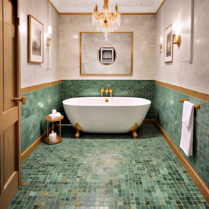 unique green mosaic floor for bathroom