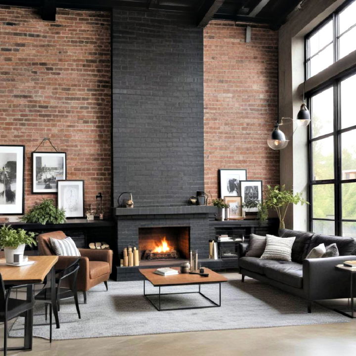 urban loft black brick fireplace