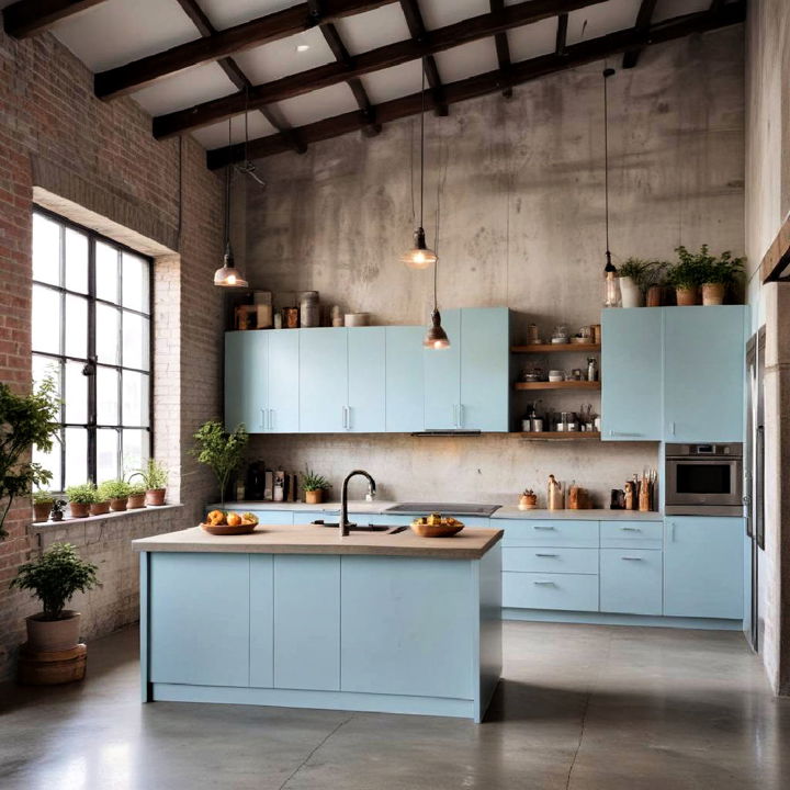 urban loft light blue kitchen cabinets