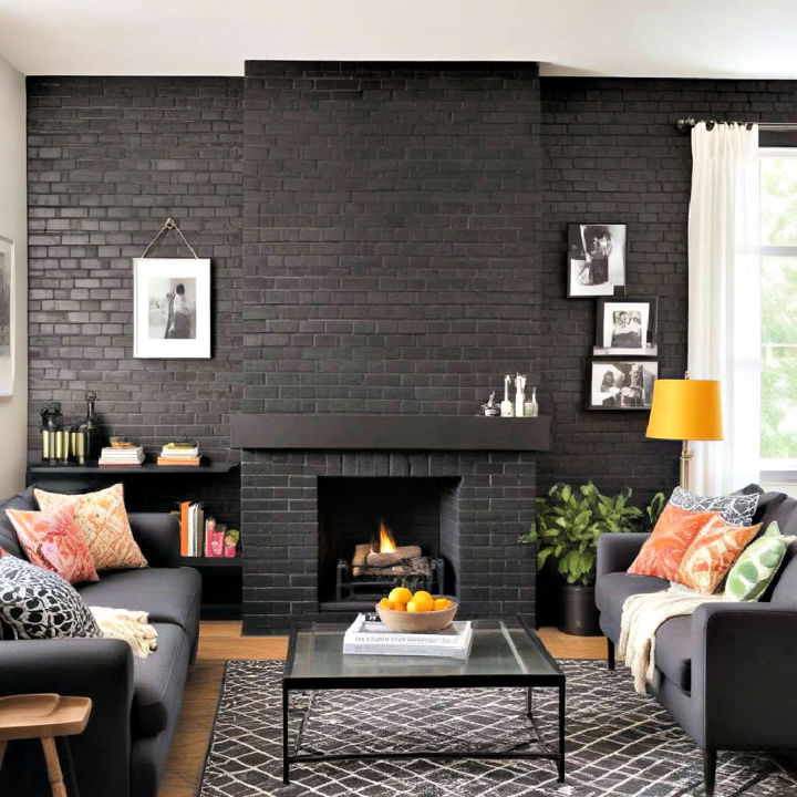 versatile neutral black brick fireplace