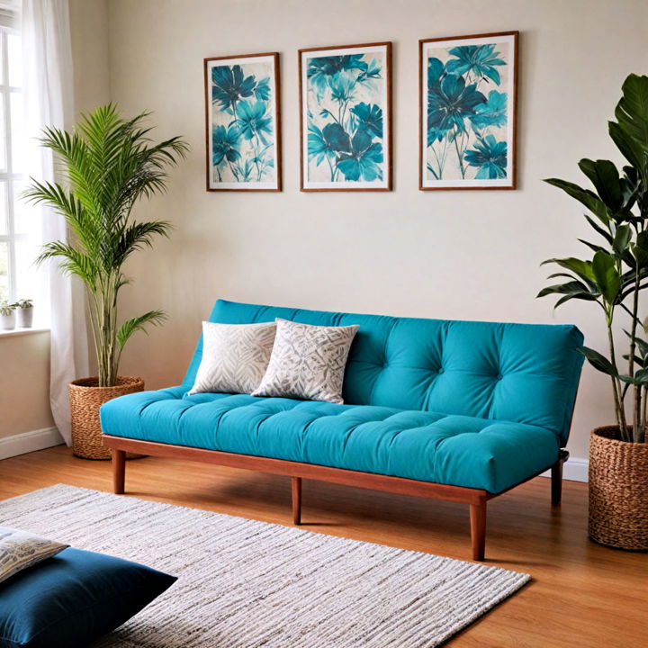 vibrant teal futon for living room