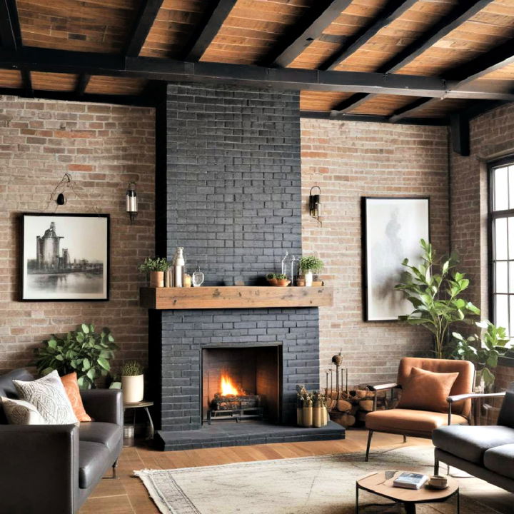 vintage industrial black brick fireplace