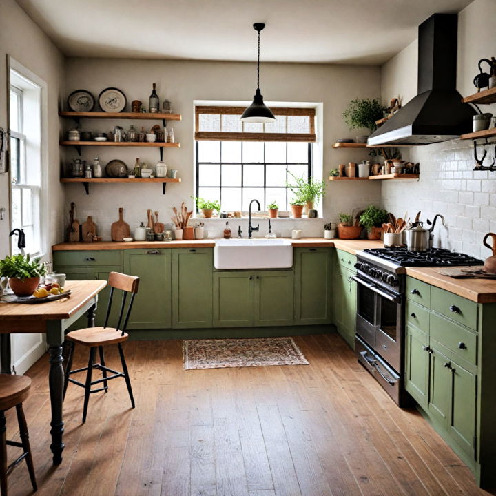 vintage industrial olive green kitchen