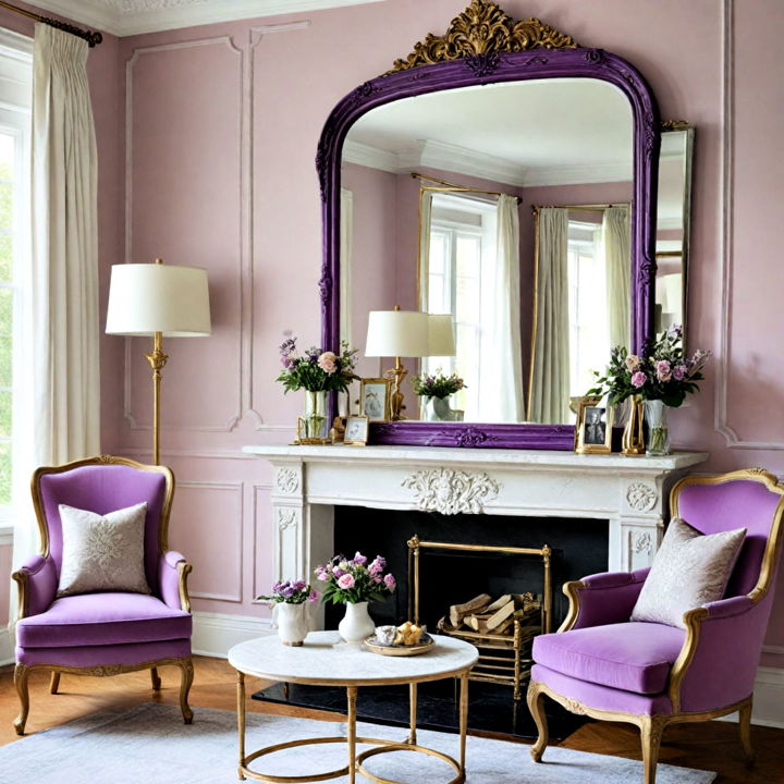 vintage mirror with a purple frame