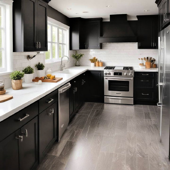 visual depth kitchen with black cabinets