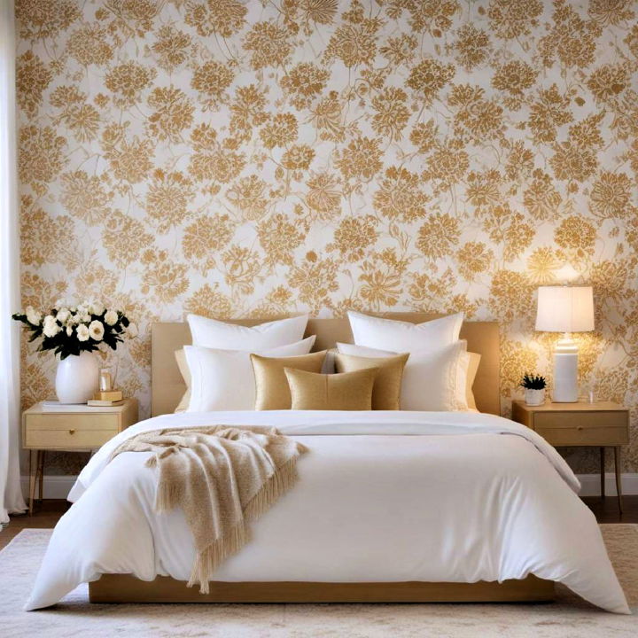 white and gold bedroom wallpaper