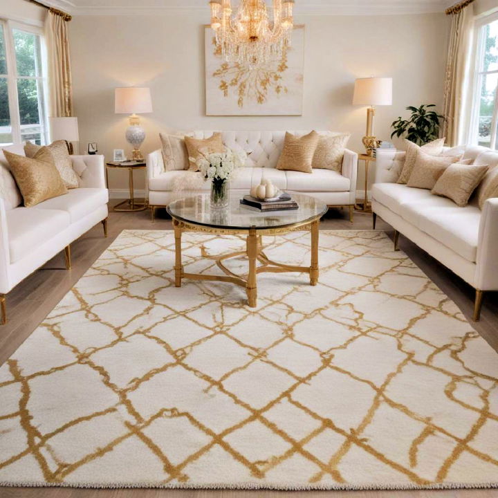 white and gold rugs for living room