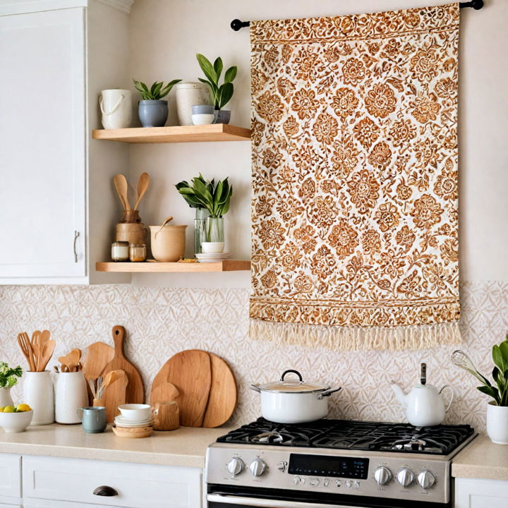white and gold tapestry for kitchen