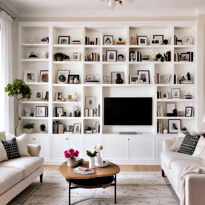 white bookshelves for living room