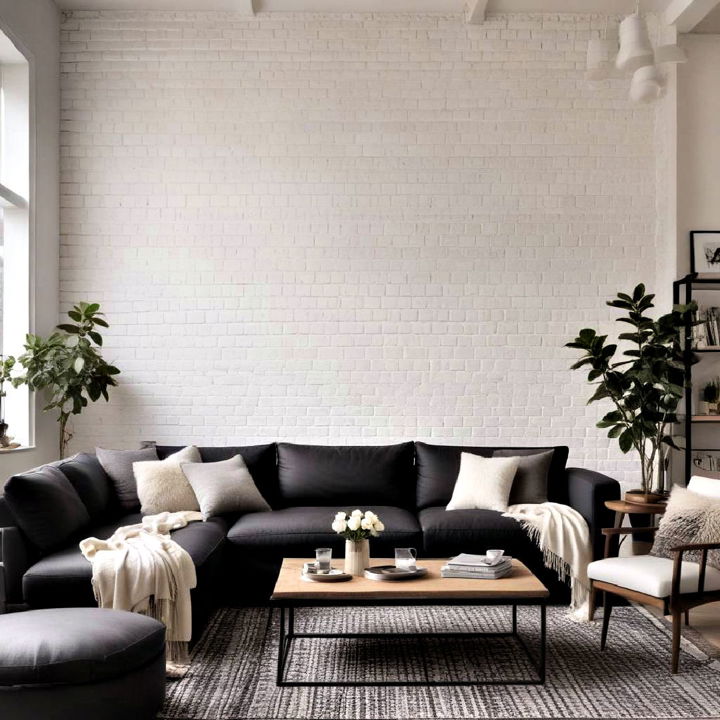 white brick walls to brighten living room