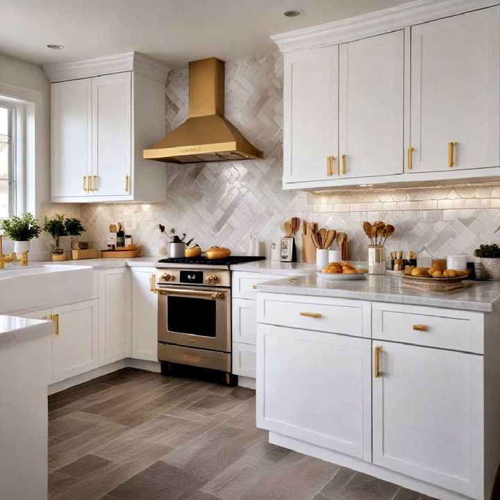 white cabinets with gold hardware