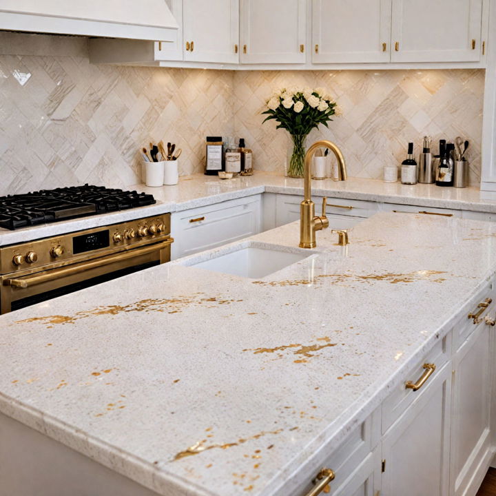 white countertop with gold flecks