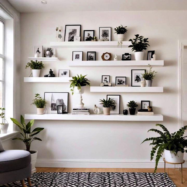 white floating shelves