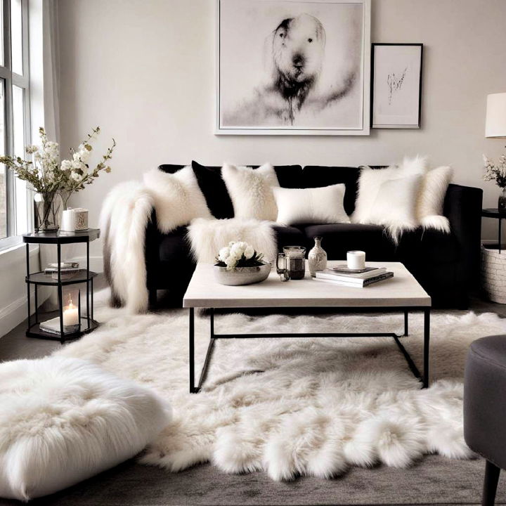 white fur accents living room