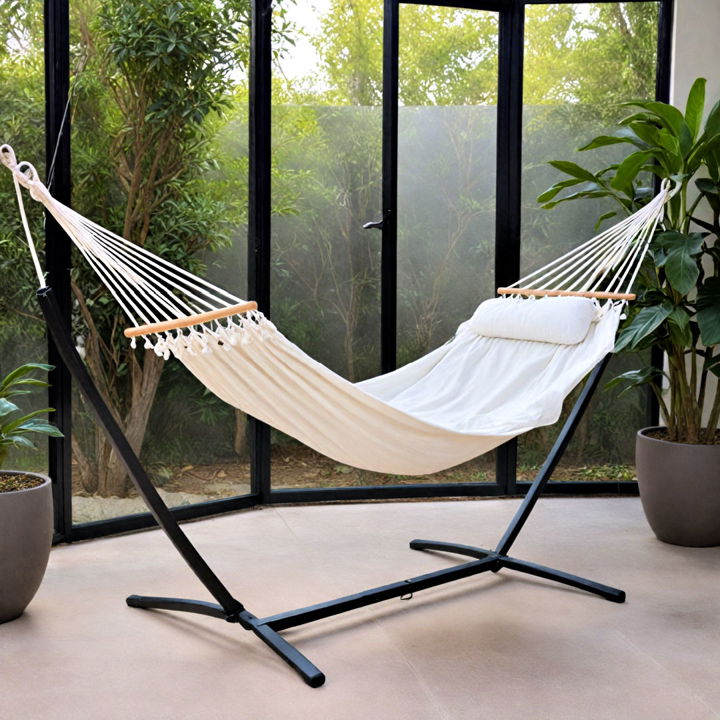 white hammock with black frame