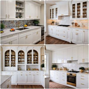 white kitchen cabinets with gold hardware