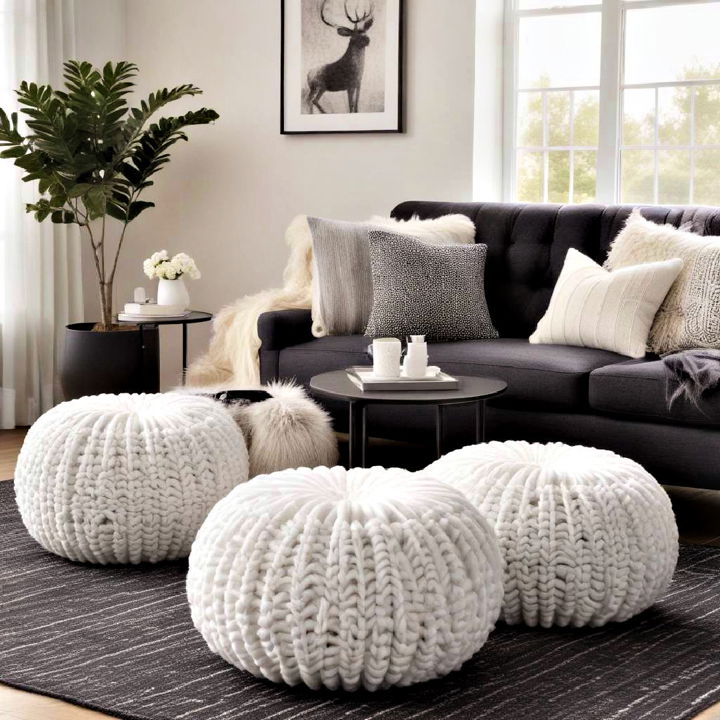 white knit poufs