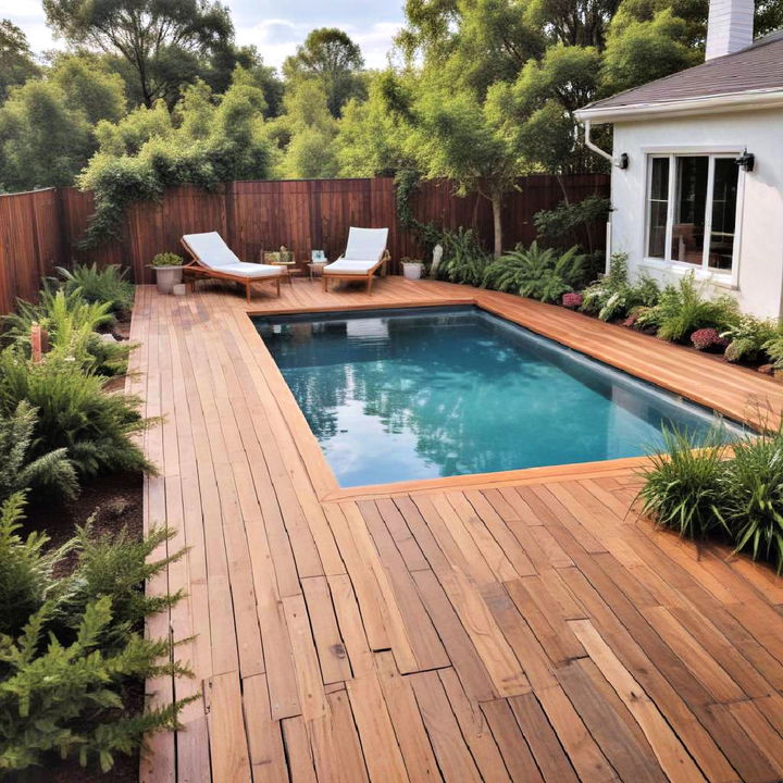 wooden deck pool for small inground