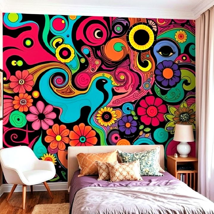 60s psychedelic wall mural for bedroom