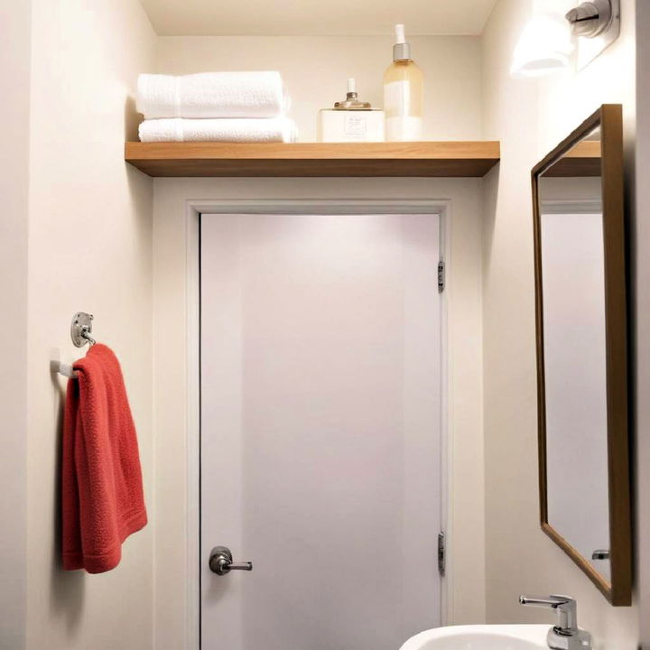 above the bathroom door storage shelf