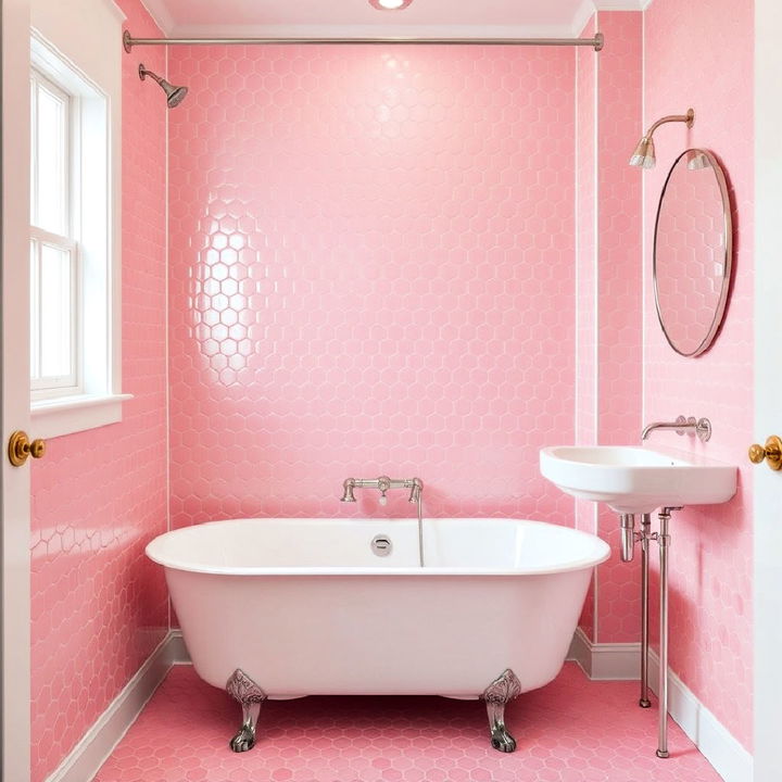 add a retro vibe with pink penny tiles