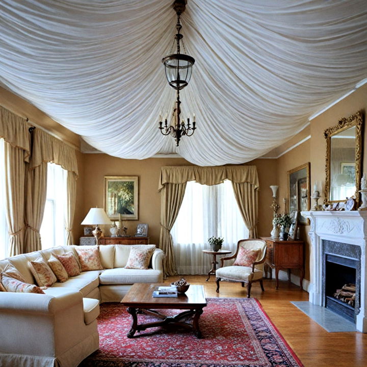 add elegance with fabric draped ceiling