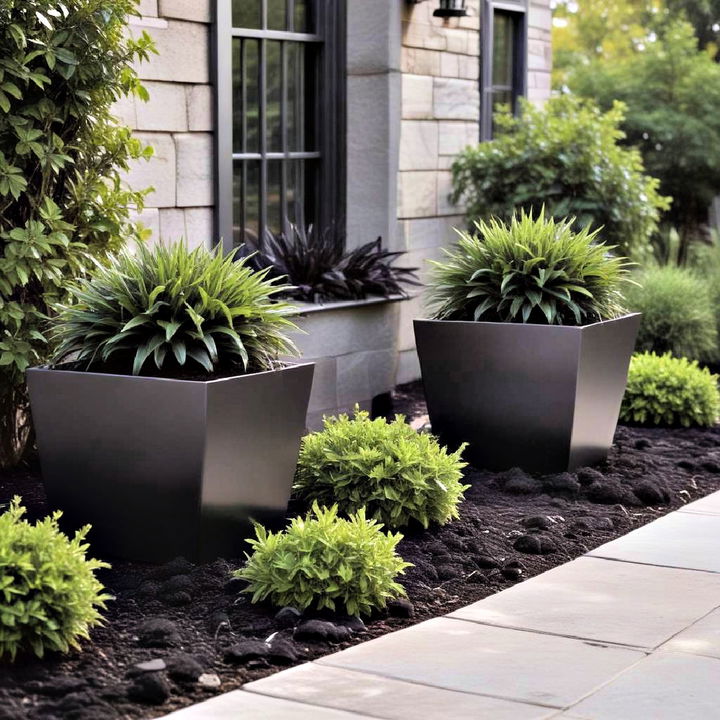 add flair to metal planters black mulch landscaping