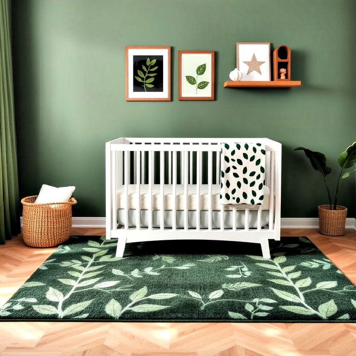 add warmth with green patterned rug