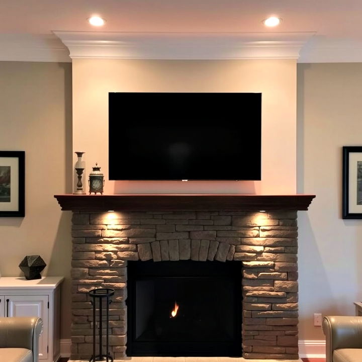 adjustable recessed lighting above the mantel