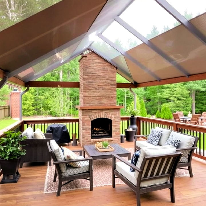 all seasons sunroom with fireplace