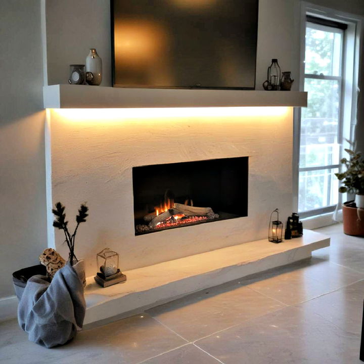 ambient led strips under mantel fireplace