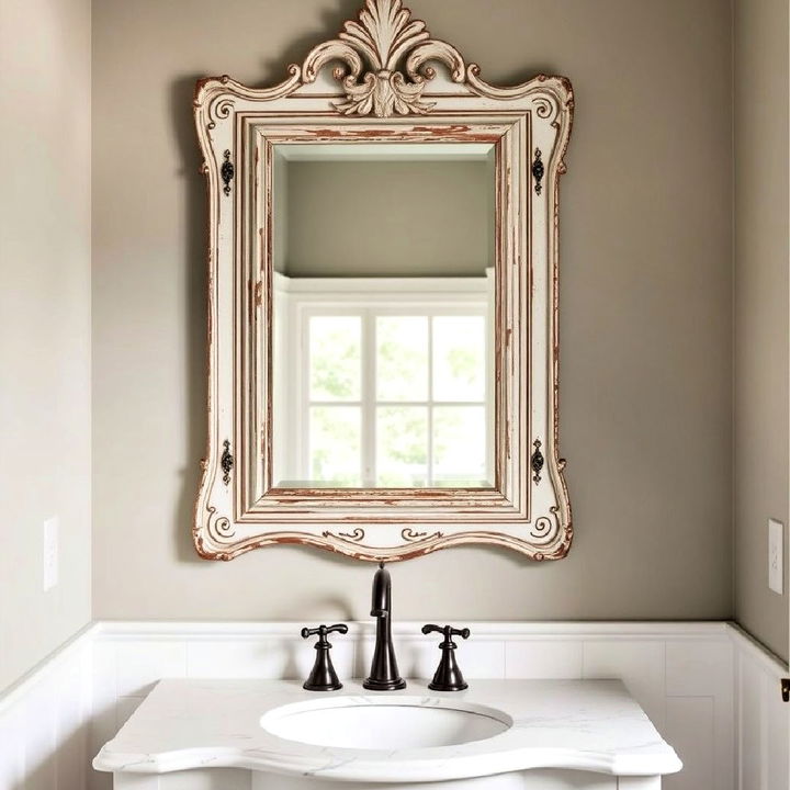 antique distressed mirror for farmhouse bathroom