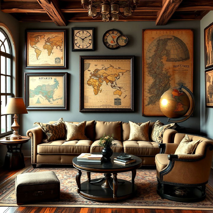 antique map and globe for living room