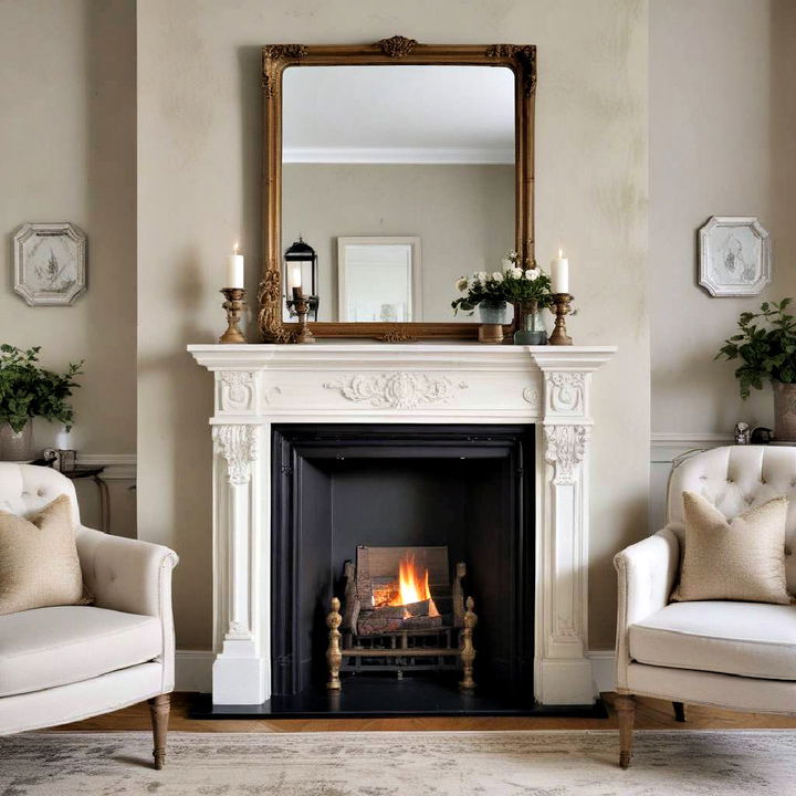 antique mirror over the fireplace