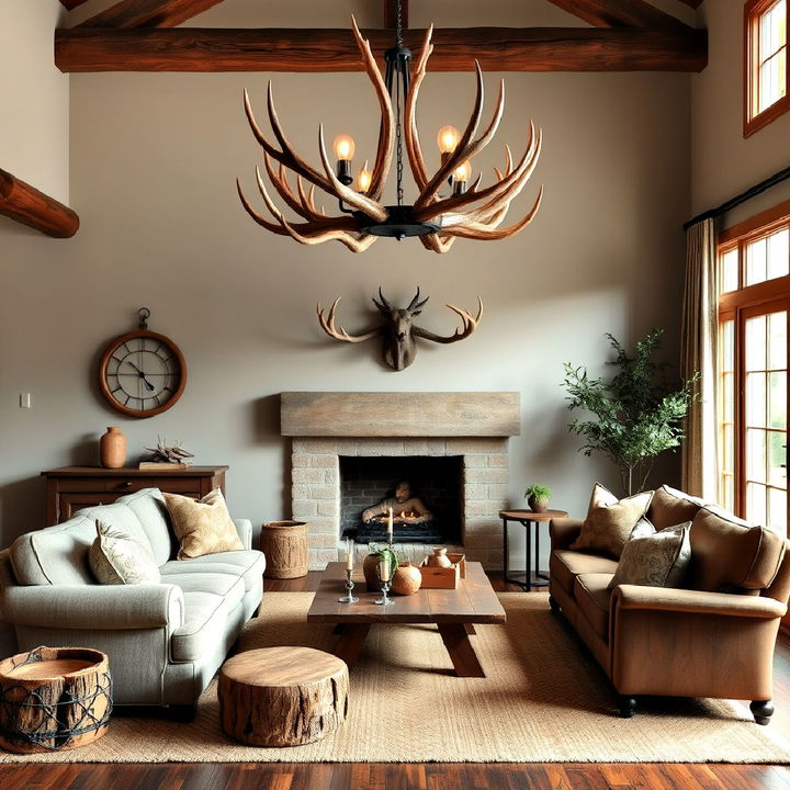 antler or natural branch decor for living room