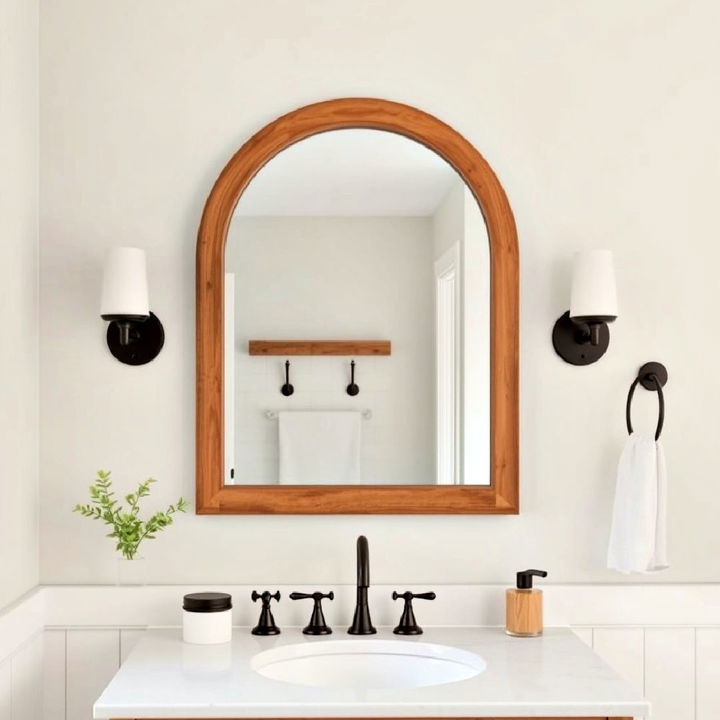 arch top mirror for a farmhouse bathroom