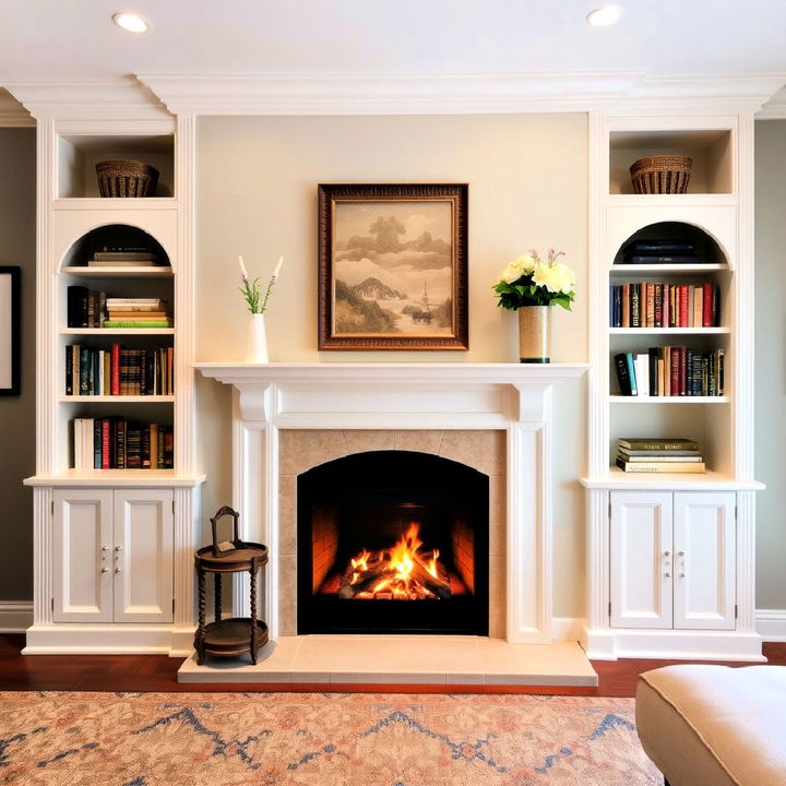 arched built in bookcases