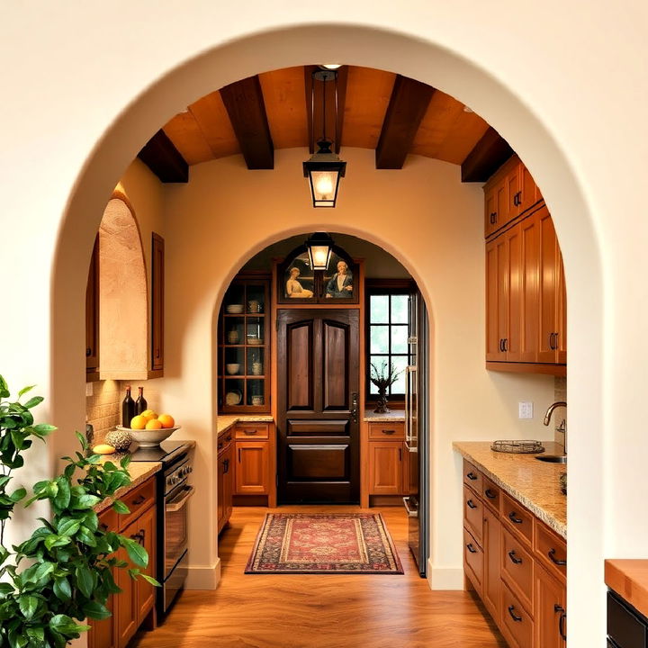 arched doorway tuscan kitchen