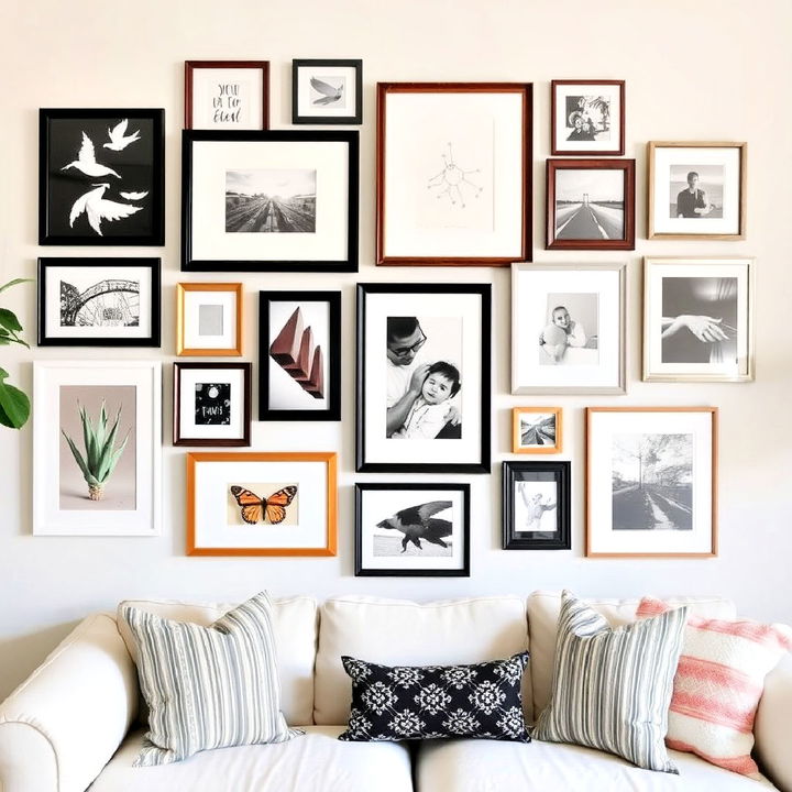 artistic asymmetrical cluster gallery wall