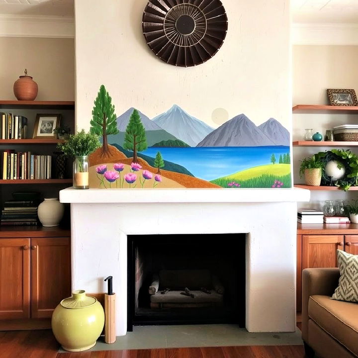 artistic expression with painted murals fireplace