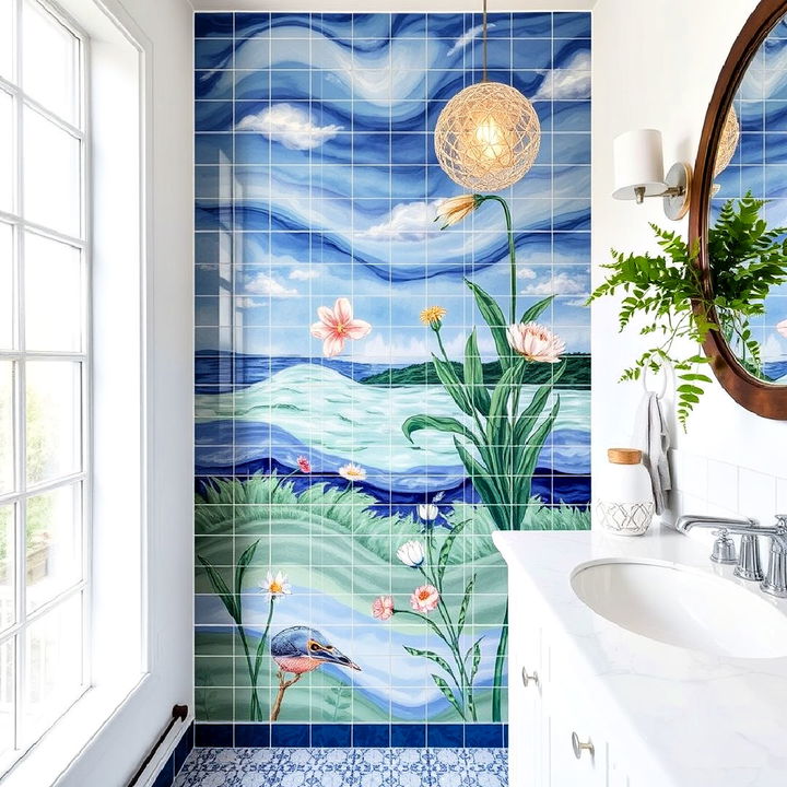 artistic hand painted bathroom tiles