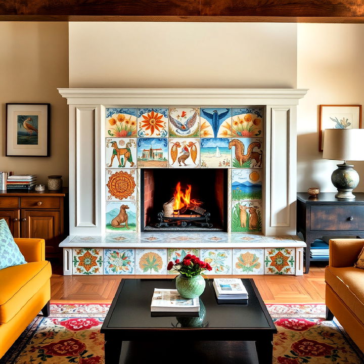 artistic hand painted fireplace tiles