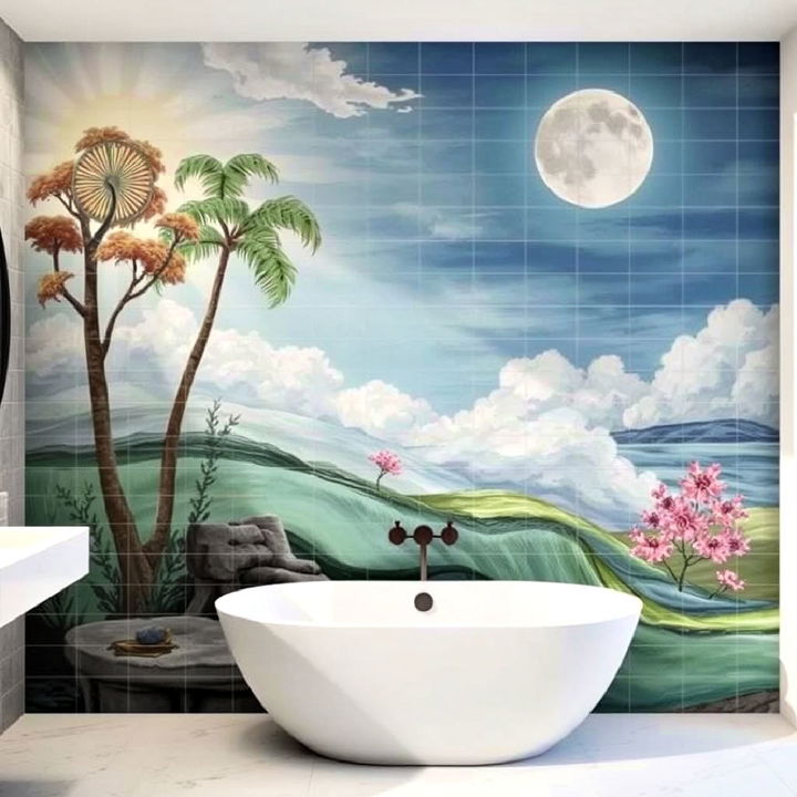 artistic mural bathroom