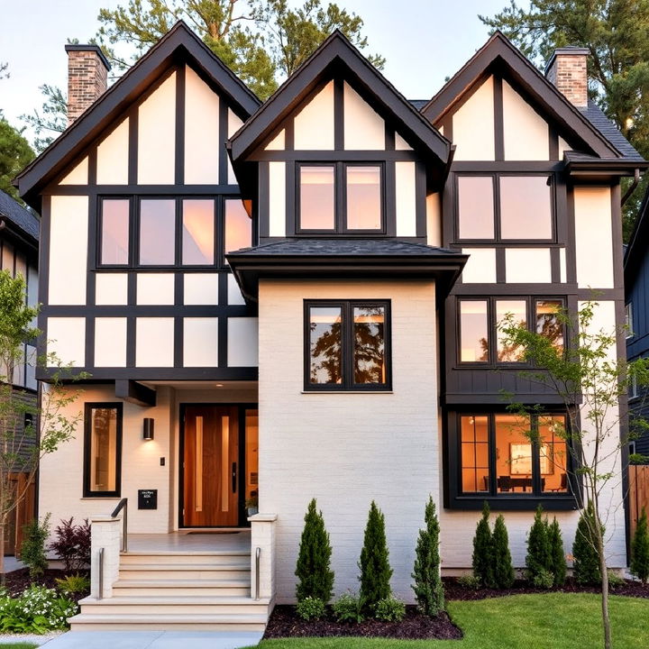 asymmetry tudor exterior for unique architectural appeal