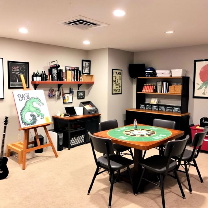 basement art and game corner